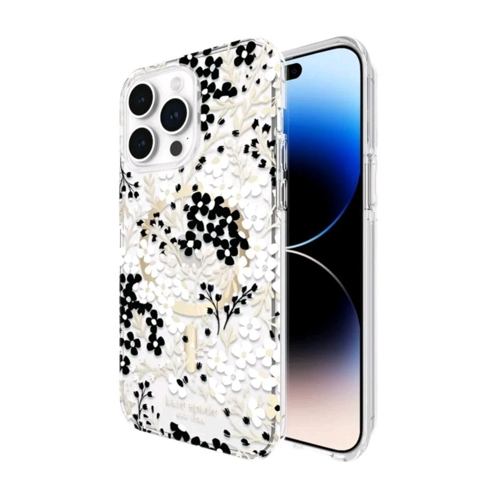 kate spade New York Case for iPhone 14 Pro Max w MagSafe Clear Floral Gold Black